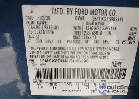 2020 Ford Explorer Xlt from USA, damaged, VIN 1FMSK8DH4LGC06396